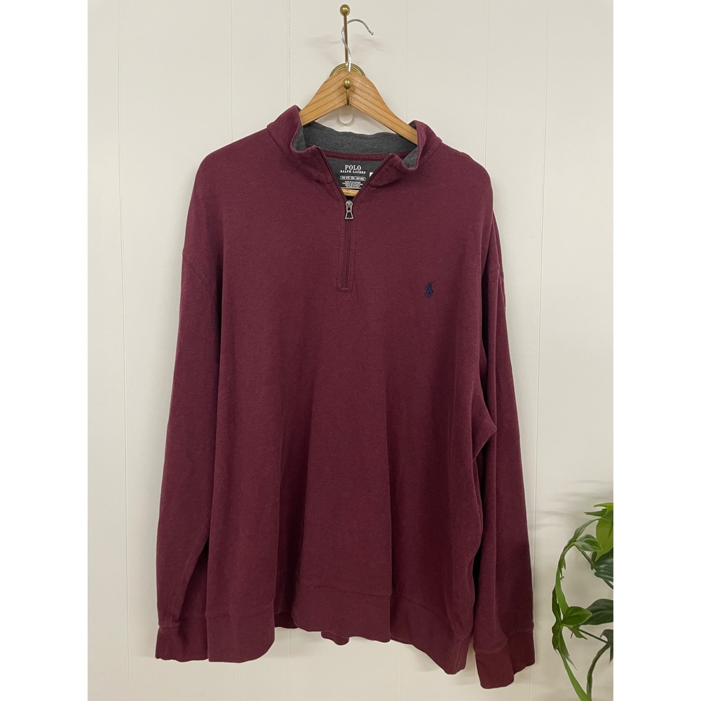 Polo Ralph Lauren Mens 2XB Burgundy Heather Quarter Zip Pullover Sweatshirt